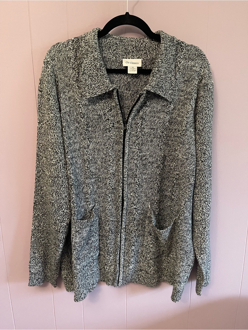 Classic Grey Marled Zip-Front Knit Jacket